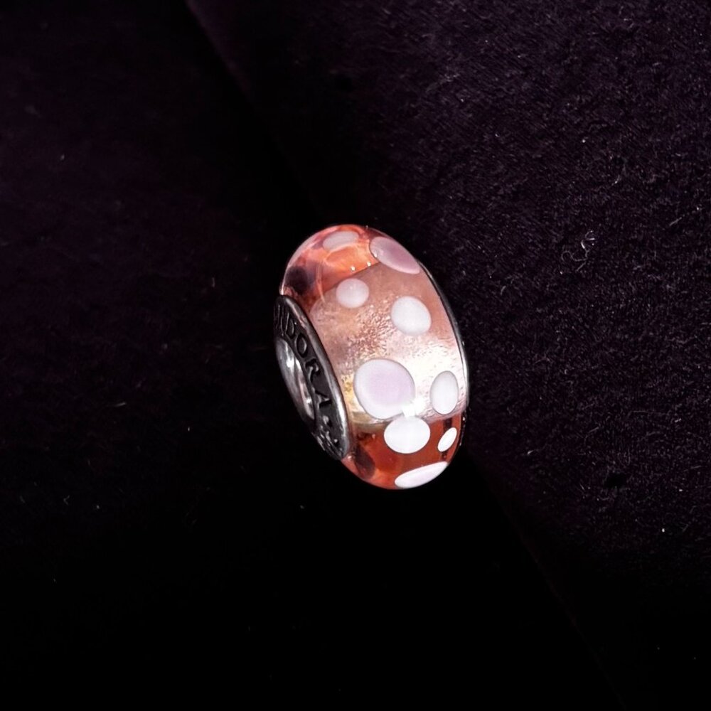 Pandora Retired Murano Glass Bead - Cinnamon with pink bubbles